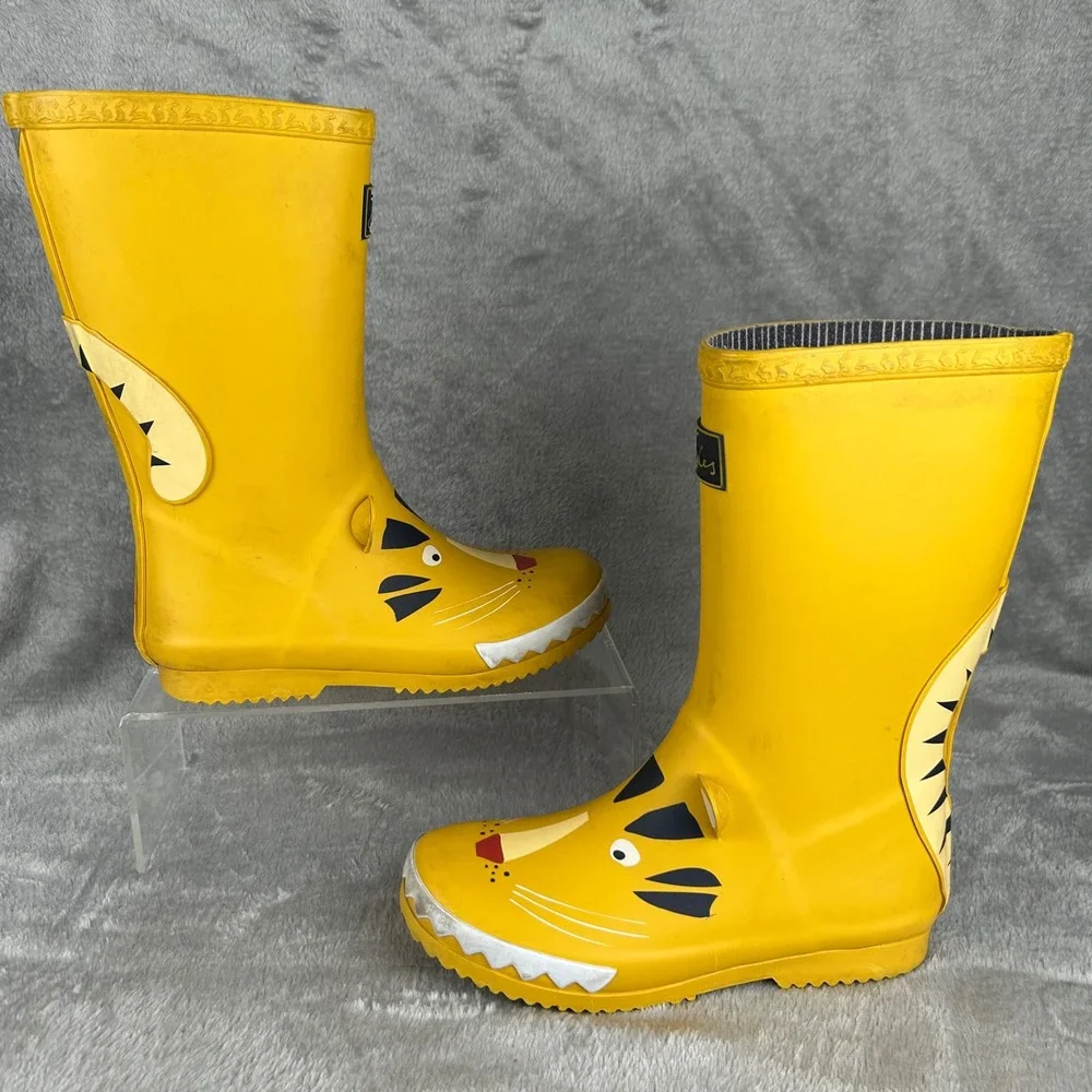 Joules Kids Yellow Tiger Rain Boots Waterproof Wellies Size US 2 EU 33